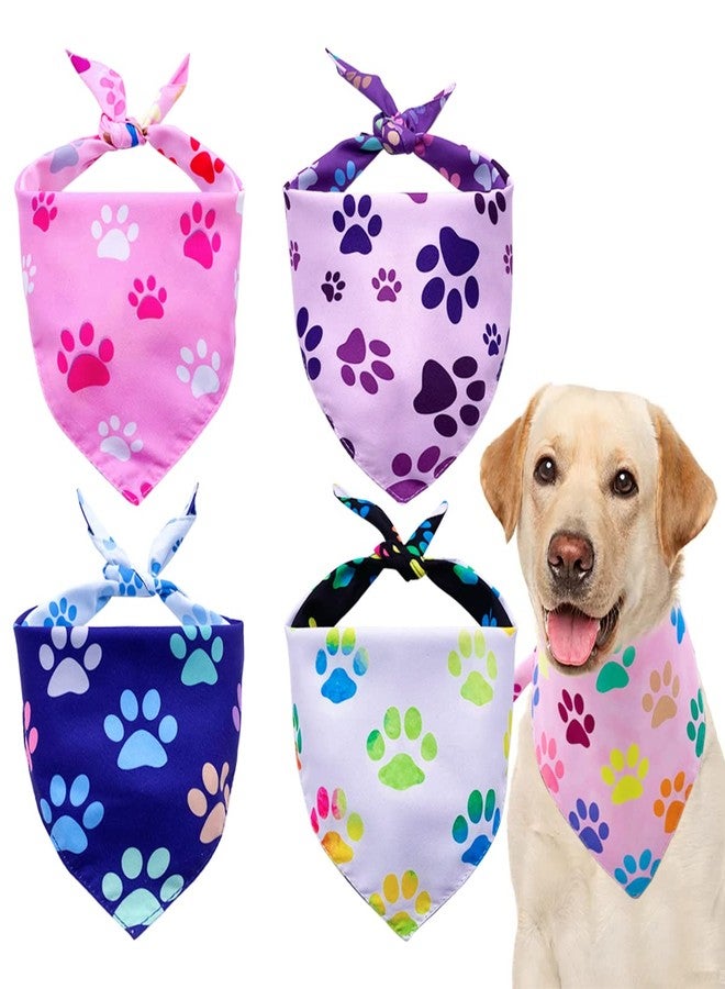 PET SHOW 4 Pack Paw Print Big Dog Bandanas Set Girl Boy Reversible Adjustable Dogs Scarves Cat Daily Birthday Party Triangle Bibs Grooming Accessories for Medium Large Dogs Puppies Pets - Image 1